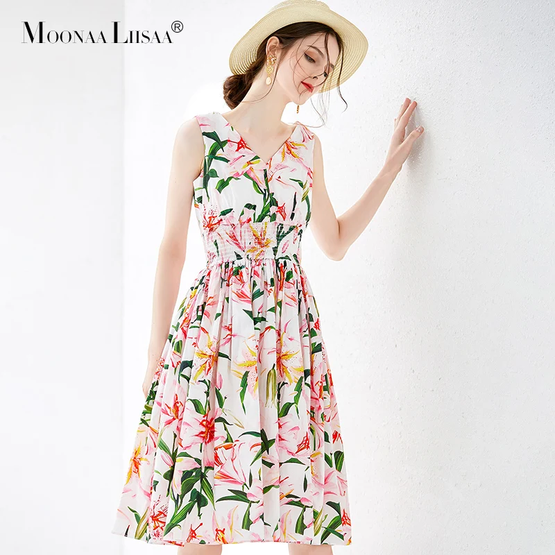 Moonaaliisaa модное подиумное летнее платье для женщин с принтом лилии большим