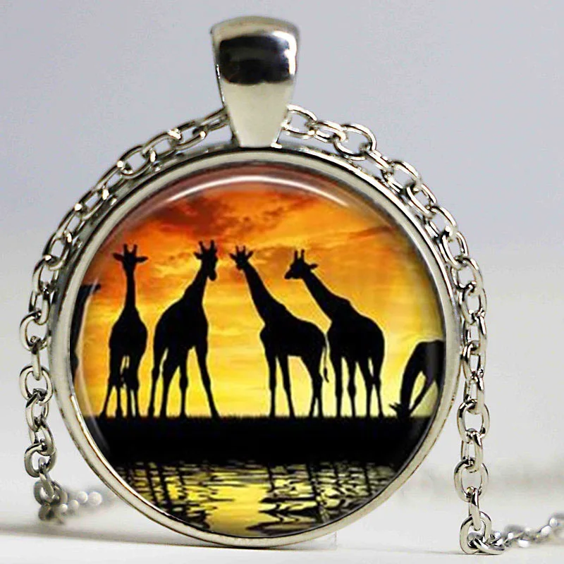 Жемчужное ожерелье с жирафом Safari ювелирные изделия закат картина кулон колье для