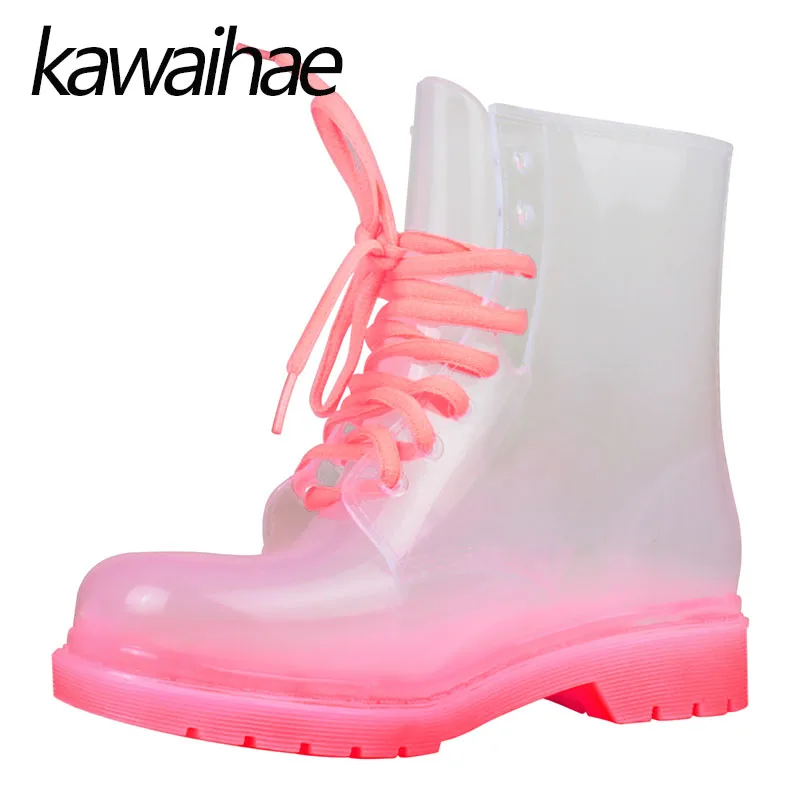 Прозрачные сапоги на резиновой подошве женские водонепроницаемые резиновые