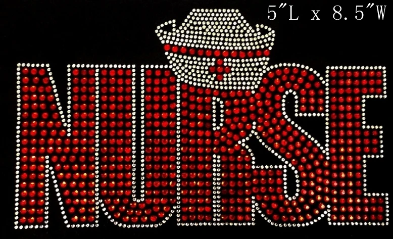 YX Free shipping nice hotfix rhinestones heat transfer design NURSE red with white clear crystal | Rhinestones