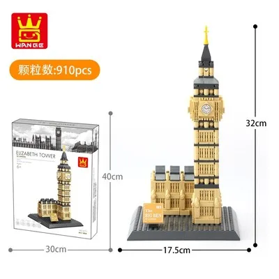 DHL H& HXY WANGE знаменитые модели зданий Нотр-Дам де Пари Эйфелева башня Лондонский мост строительные блоки кирпичи детские игрушки - Цвет: 910Pcs