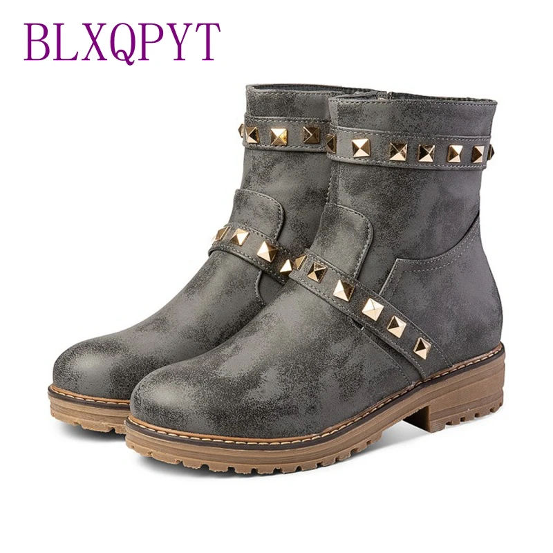 

BLXQPYT Winter summer Boots 34-44 Size Round Toe Buckle Boots for Women Sexy Ankle Heels 4cm Fashion Shoes Casual Zip Snow HQ915