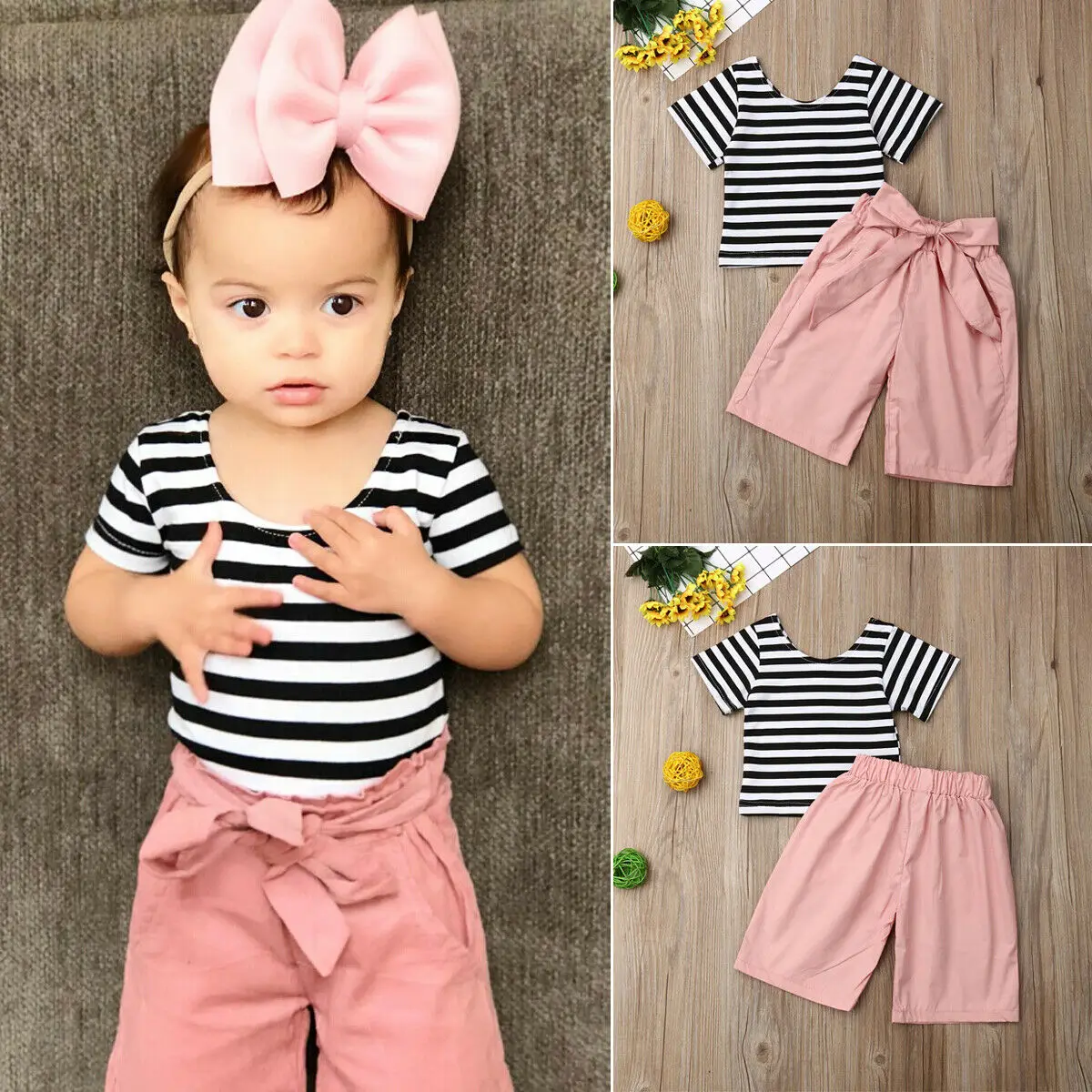 Женский комплект одежды для маленьких девочек летняя полосатая футболка с
