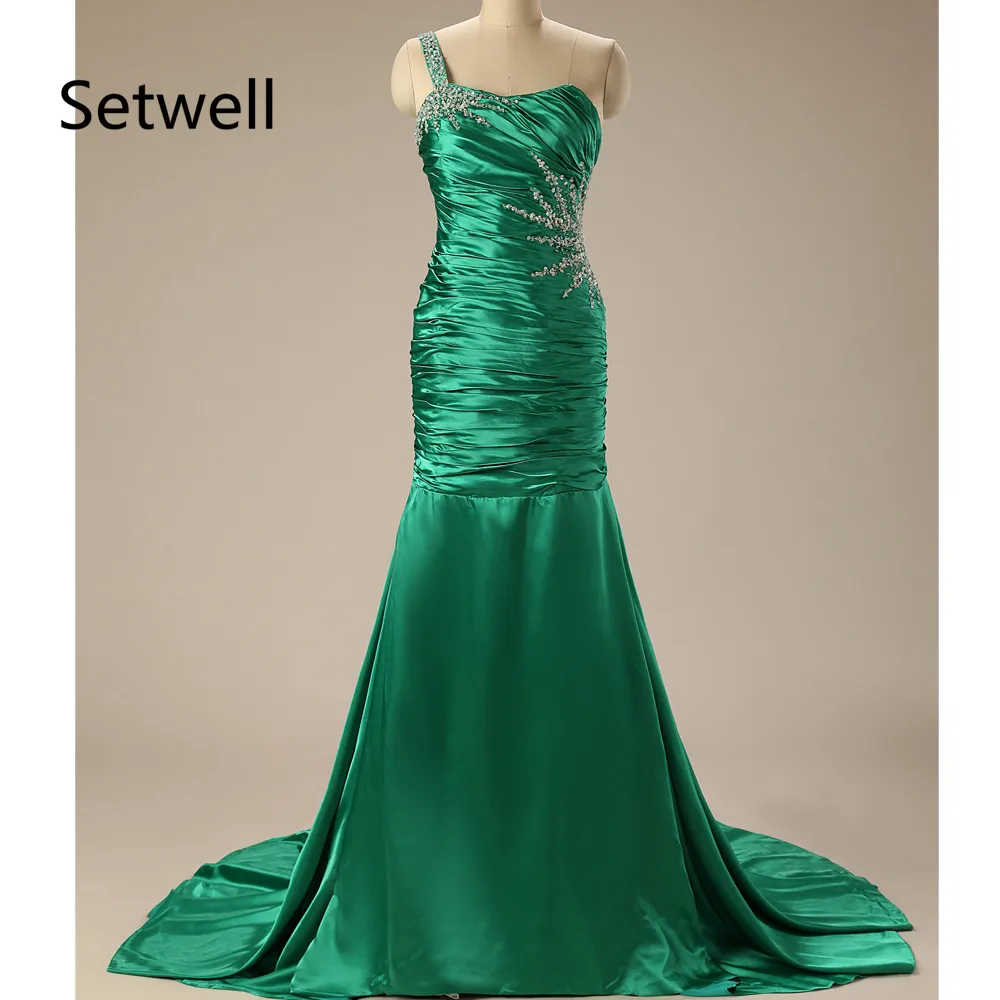 

Setwell Sexy One Shoulder Backless Mother Of The Bride Dresses Custom Made Sequin Sweep Train Long Mermaid Mother Of The Bride