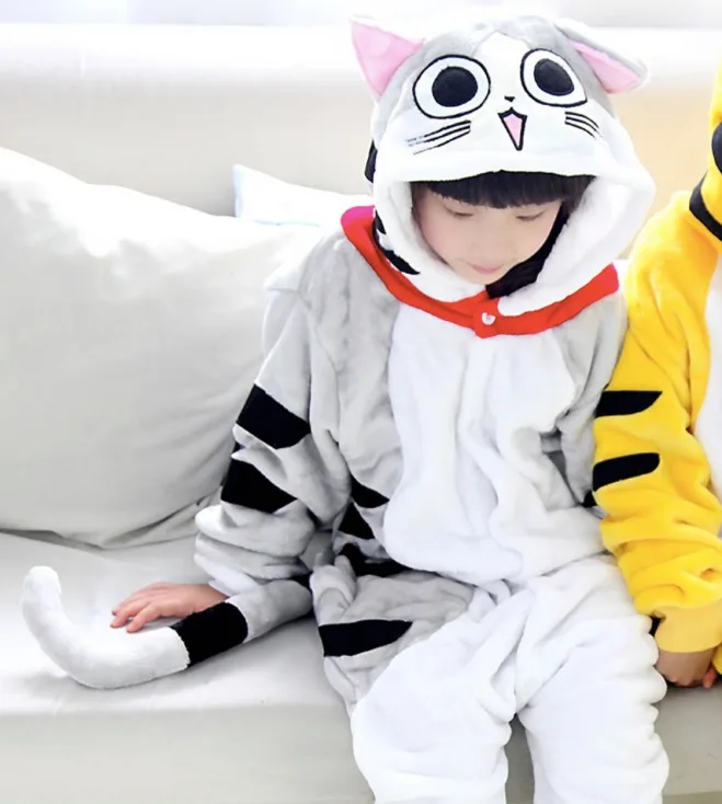 Пижама комбинезон Детская фланелевая в виде кошки унисекс|animal pajamas|flannel
