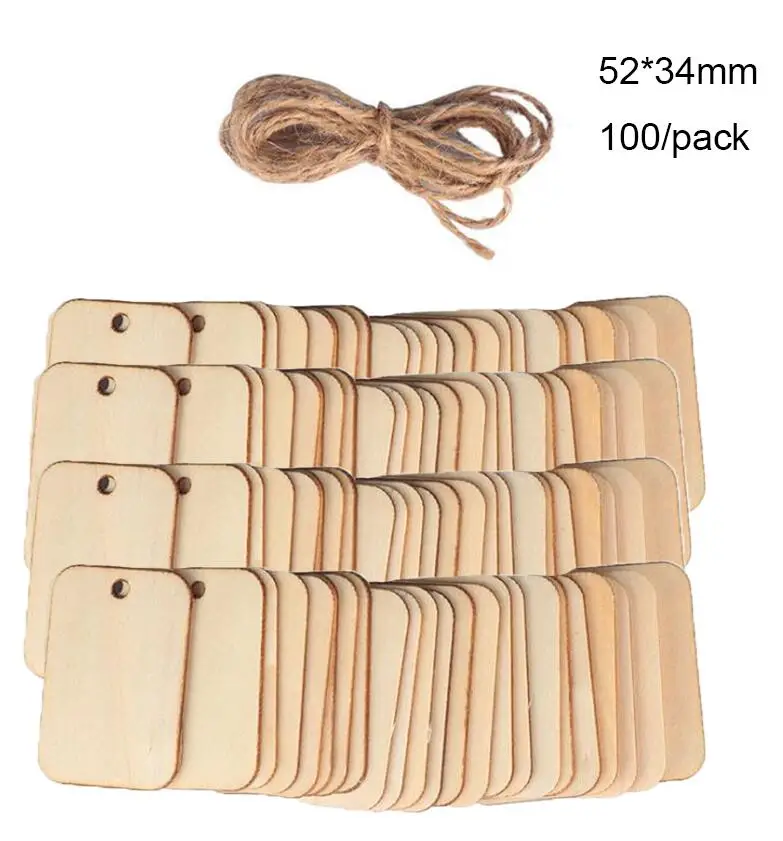 100pcs 25/50/100 шт. незавершенной пустой прямоугольные деревянные вешалки для рождественой елки DIY гравировка ремесла Свадебные украшения - Цвет: 100pcs