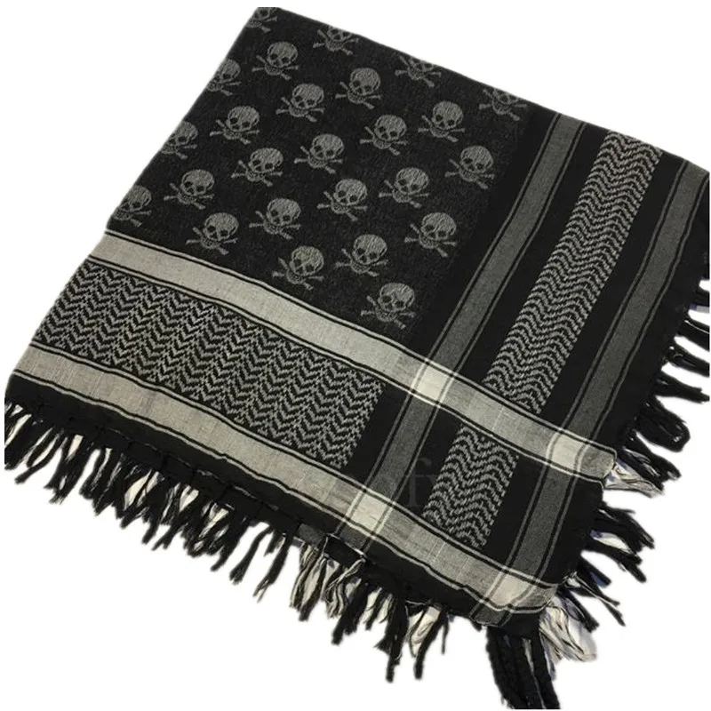 Thicken Black Skull Утолщенный мужской военный шемаг шарф Тактический Арабская Куфия шарф арабский хлопок Пейнтбол Камуфляжный головной шарф страйкбол маска для лица - Цвет: Thicken Black Skull