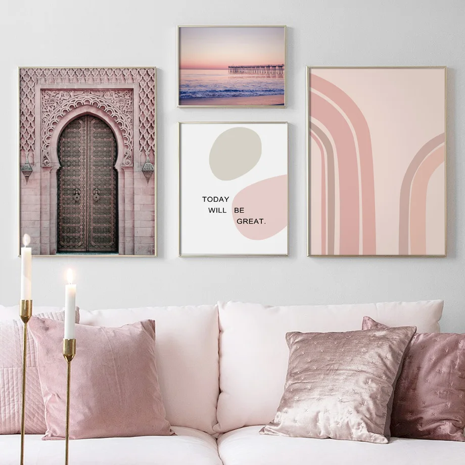 

Pink Morocco Door Flower Abstract Geometry Wall Art Canvas Painting Nordic Poster And Prints Wall Pictures For Living Room Decor