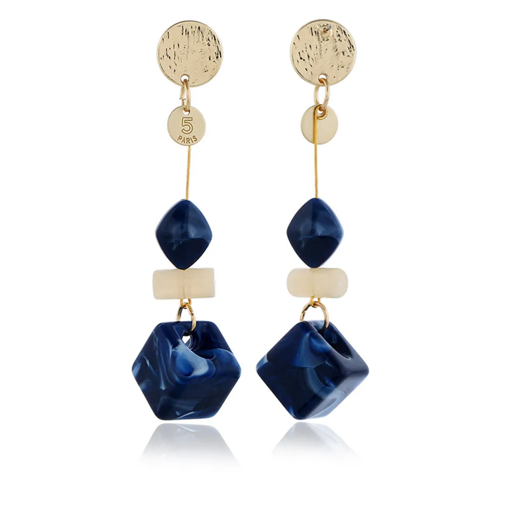 Женские акриловые серьги-ромбы CRLEY темно-синие длинные висячие серьги в