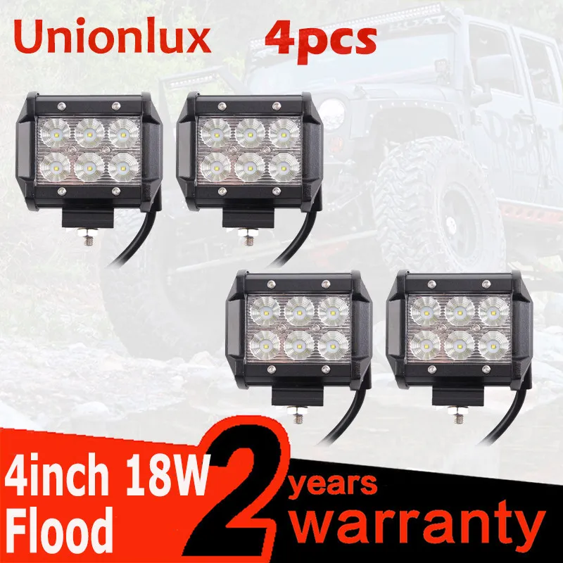4pcs flood 10 шт.,, 4 дюйма, 18 Вт, светодиодный светильник, точечный прожектор для внедорожников, светодиодный рабочий светильник, 12 Вольт, IP67, светодиодный светильник для вождения грузовиков - Цвет: 4pcs flood