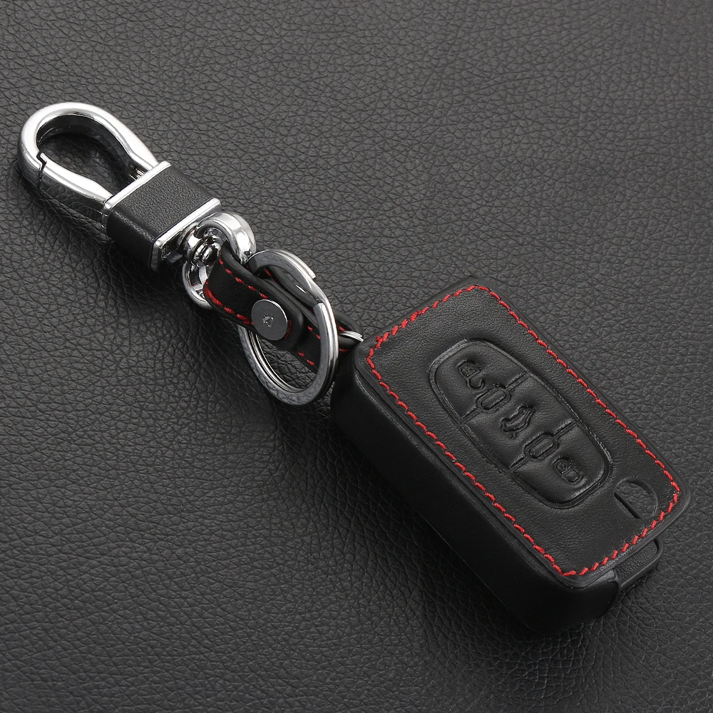 Черный брелок для автомобильного ключа из натуральной кожи Peugeot RCZ 206 207 307 407 308 508