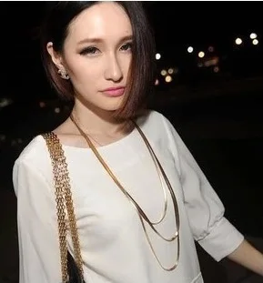 Женская трехслойная металлическая цепочка на пуговицах длинное ожерелье и