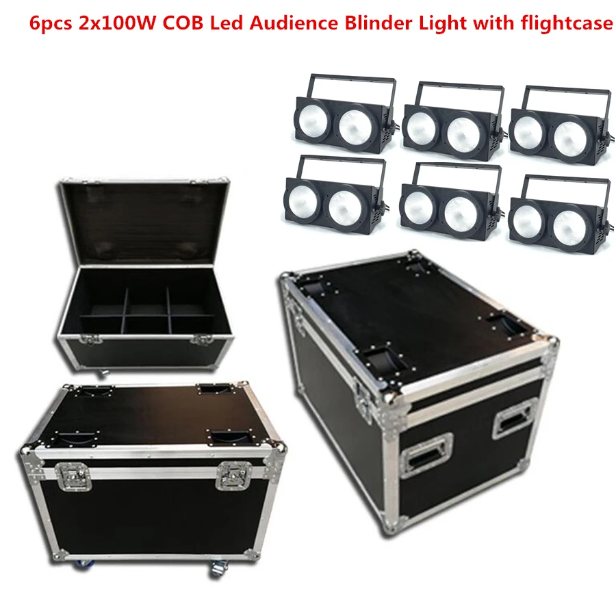 

6 шт. 200 Вт COB светодиодный козырек для света в зал с flightcase 2 глаза RGBWA UV 6в1 2x100 Вт светодиодный стробоскоп dj пар-прожектор