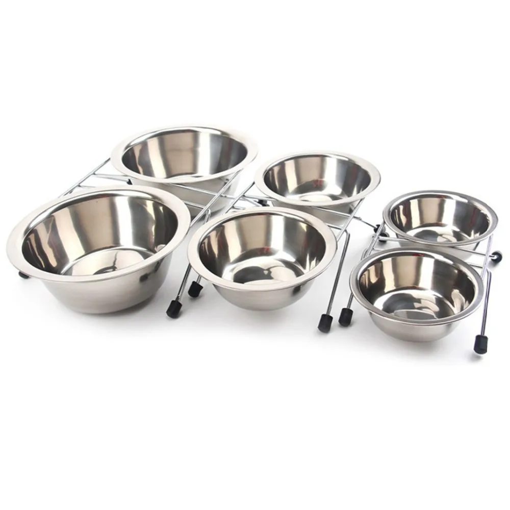 

S M L Double Dog Bowls Diner Dish Durable Stainless Steel Dog Bowl Anti Slip Removable Puppy Cat Food Water Pet Feeders