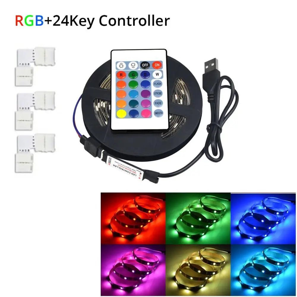 RGB With Remoter 5050 SMD светодиодный светильник RGB светильник для ТВ фона PC HD tv подсветка RGB Светодиодная лента светильник 1 м 2 м 3 м для настольного стола Декор Смещенный светильник s - Испускаемый цвет: RGB With Remoter