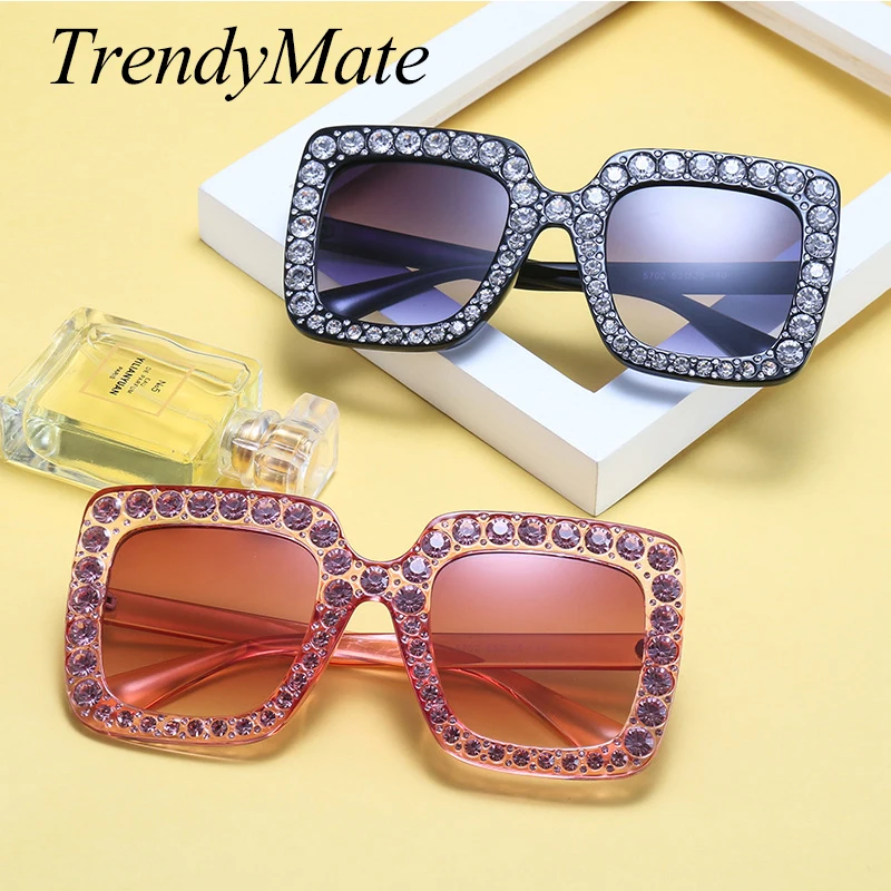 2017 Модные солнцезащитные очки для женщин с блестящими стразами большие
