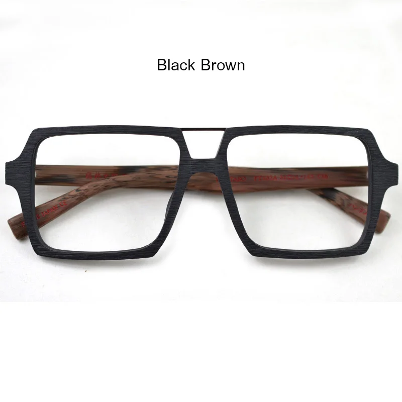 Black Brown HDCRAFTER негабаритных винтажные квадратные очки рамка с прозрачными линзами для женщин и мужчин деревянные оптические очки по рецепту оправы для очков - Цвет оправы: Black Brown