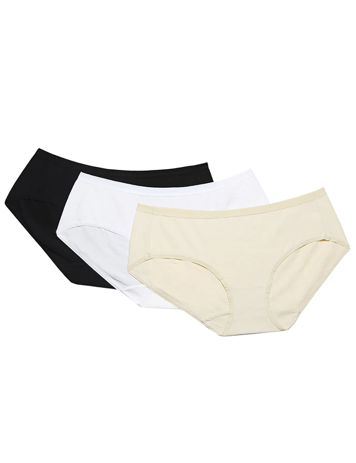 3 pcs Ekouaer, женское базовое хлопковое нижнее белье, 3 шт., повседневные хипстерские трусики, набор, одноцветное, высокое качество, базовое нижнее белье, черный/белый/Абрикосовый - Цвет: 3 pcs