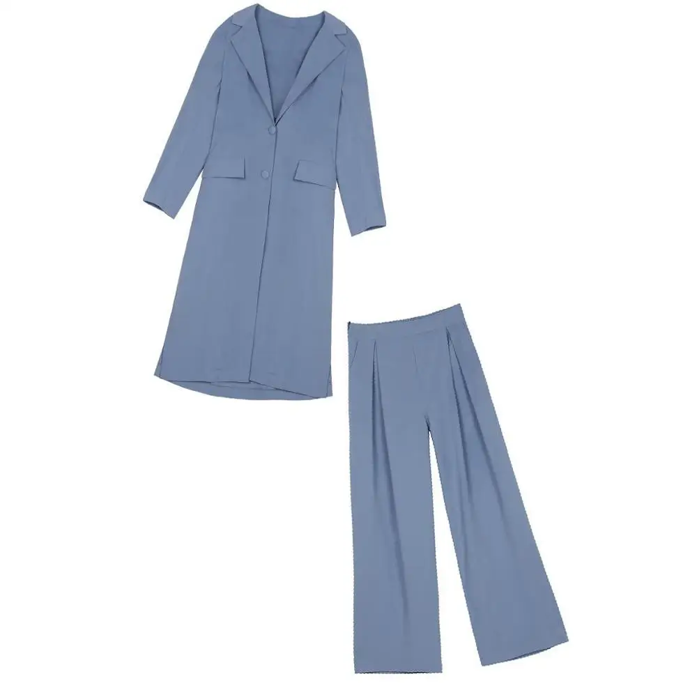 Женский костюм женский длинный однотонный облегающий из двух предметов (пиджак +