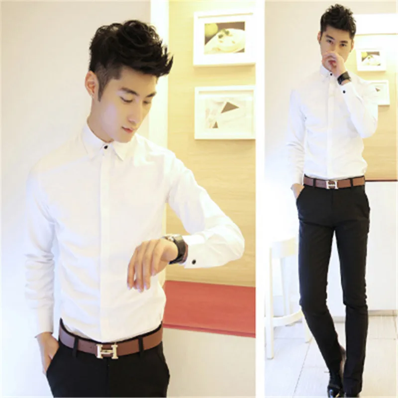 2019 международная торговля Горячая сплошной цвет дикая мужская Тонкая Рубашка с