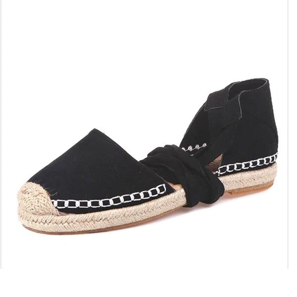 Black Shoes Брендовая женская летняя обувь на плоской подошве, женские сабо на платформе, шнуровка, ремешок на щиколотке, рыбак женская обувь с соломенным круглым носком размера плюс, женская обувь - Цвет: Black Shoes