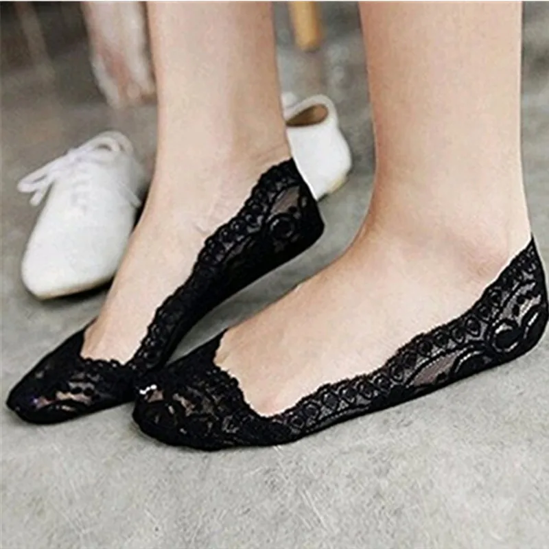 Короткие кружевные носки с нескользящей подошвой женские летние прозрачные