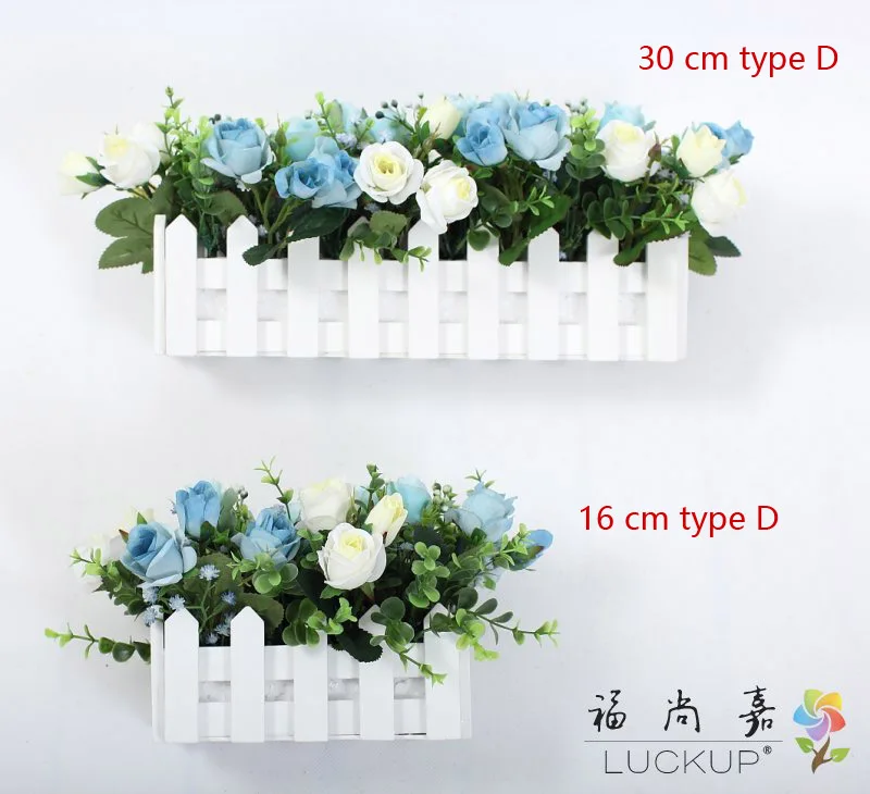 type D 1 компл., высококачественная искусственная Цветочная композиция, деревянная ваза в виде забора с цветами, украшение для дома, свадьбы, вечеринки, подарок на день рождения, F468 - Цвет: type D