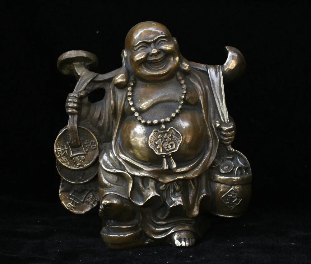 Китайский, буддийский из бронзы Ruyi фигурка для привлечения богатства баррель счастливым смехом статуя Майтрейи Будды
