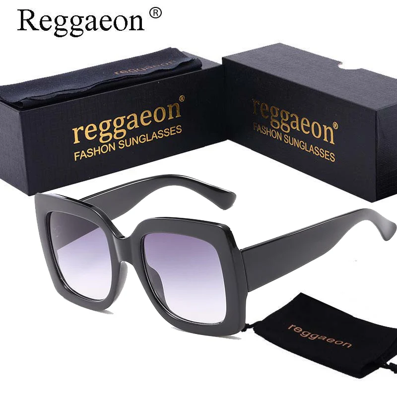 Женские квадратные зеркальные очки reggaeon большие солнцезащитные с брендовым