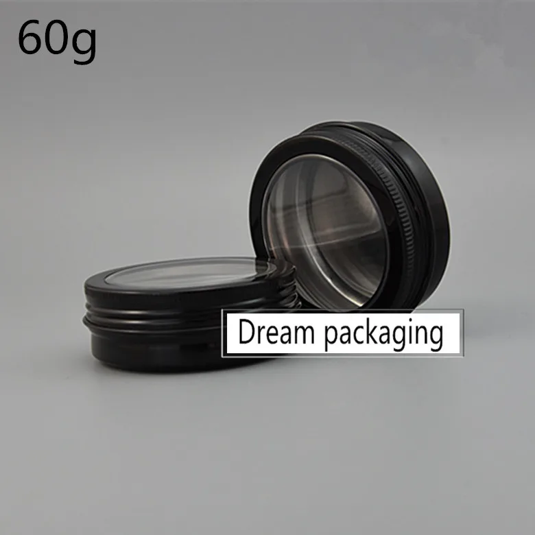 

60g 50pcs black Aluminium Empty Nail Art Cream Lip Balm Cosmetic Lip Gloss Containers Bottles, aluminum jar with window lid