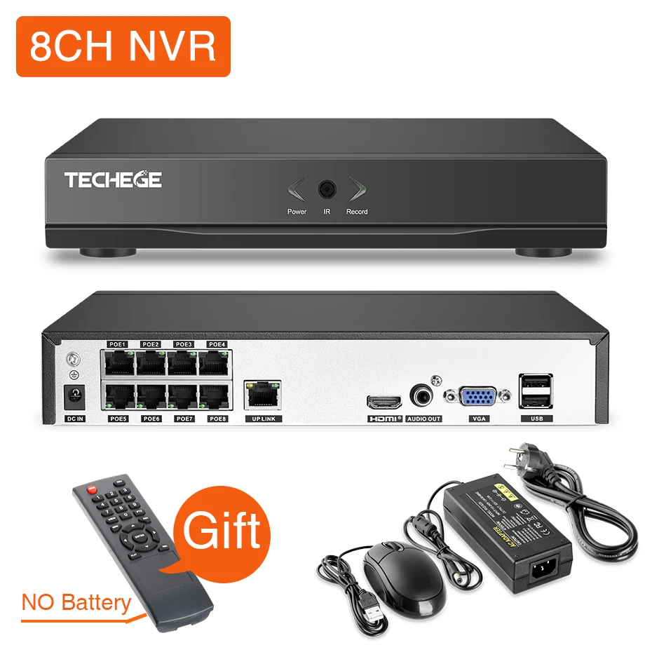 Techege H.265 8CH POE Система 2 8 12 мм ручной объектив 4.0мп ip камера 2560*1440 водонепроницаемый