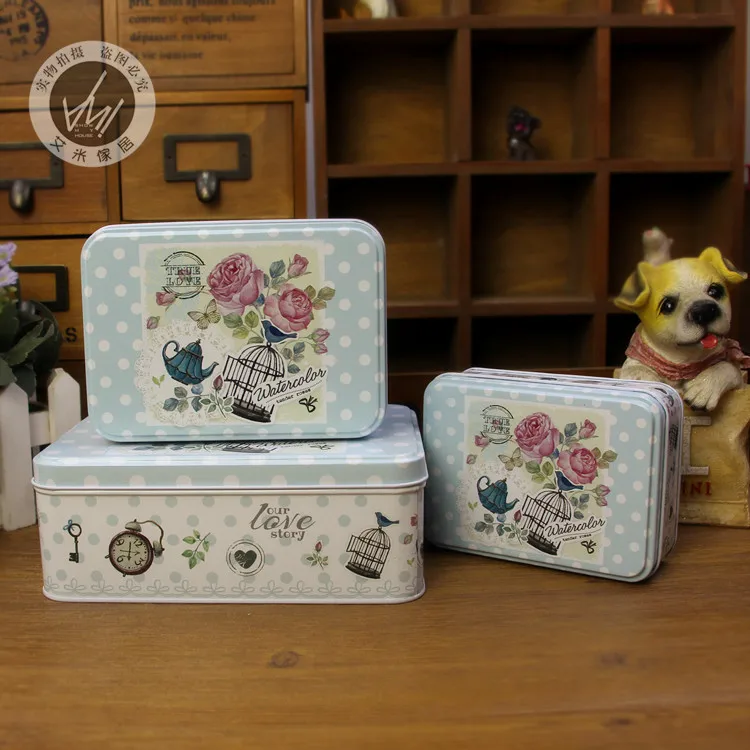 

Beautifully Fine First-class First-rate Splendidly Super Rectangular storage box tin biscuit floret series three-pieces in 1set