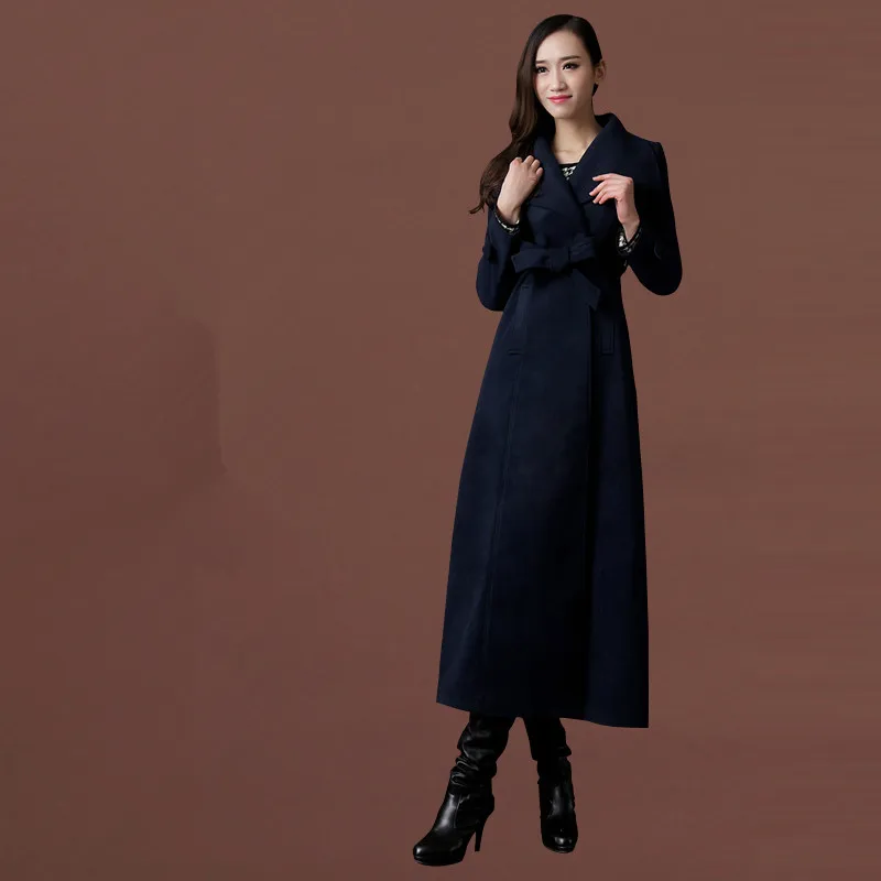 dark blue Зимняя куртка женское кашемировое шерстяное пальто утолщенное выше колена плюс хлопковое пальто женское манто женское макси пальто размера плюс 3XL C2720 - Цвет: dark blue