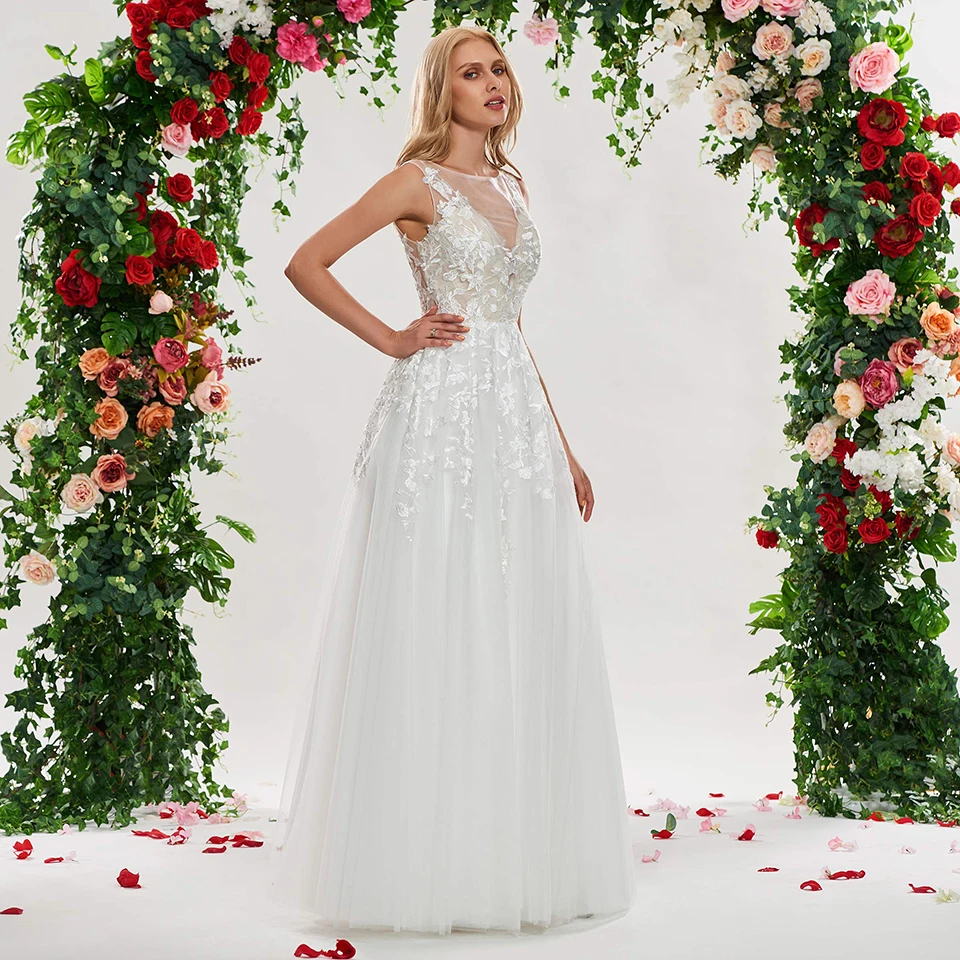 Dressv ivory a line wedding dress scoop neck sleeveless button appliques floor length bridal outdoor&ampampchurch dresses | Свадьбы и