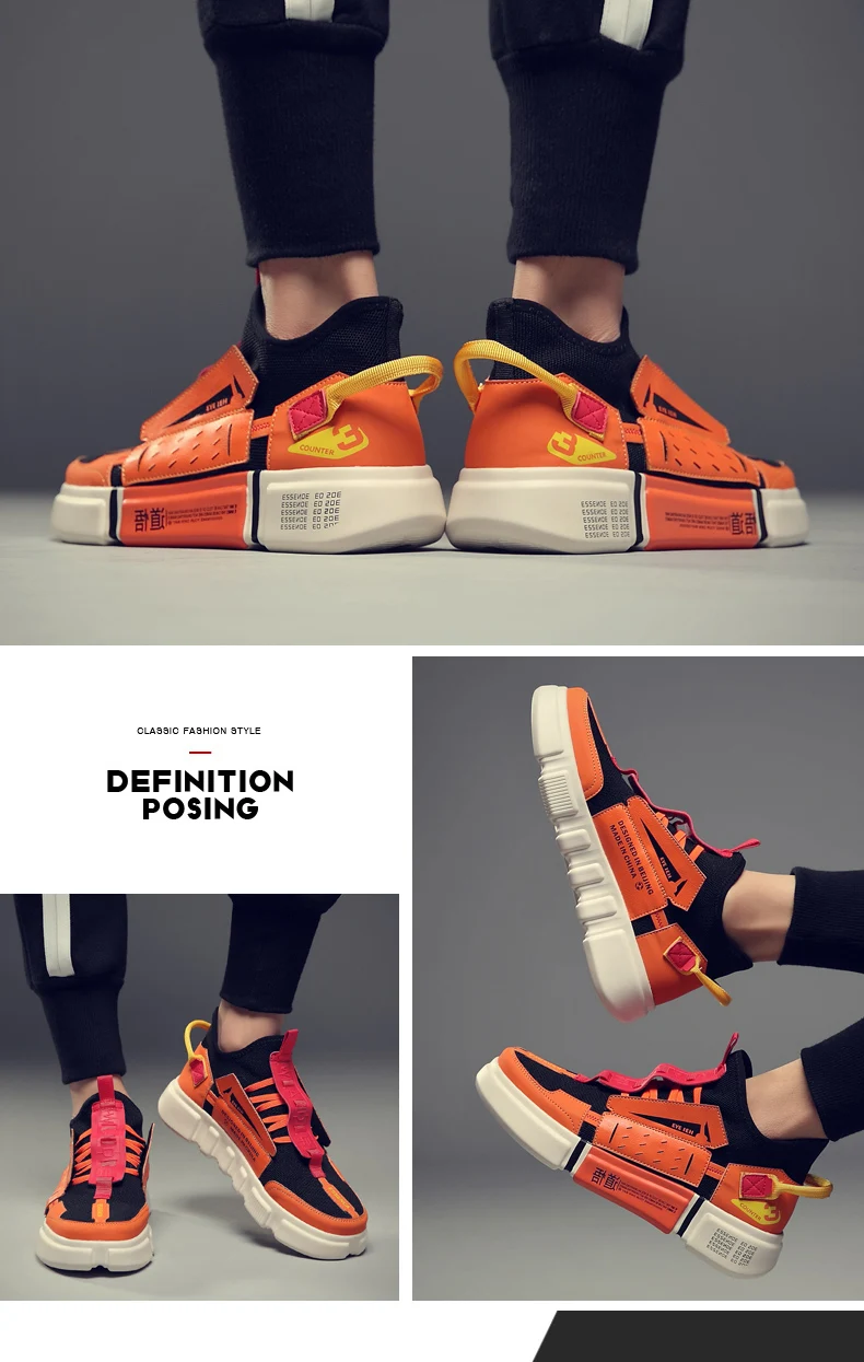 Vintage Orange Running Shoes for Men Jogging Shoes Mesh Light Breathable Man Sports Shoes Colorful Male Walking Sneakers