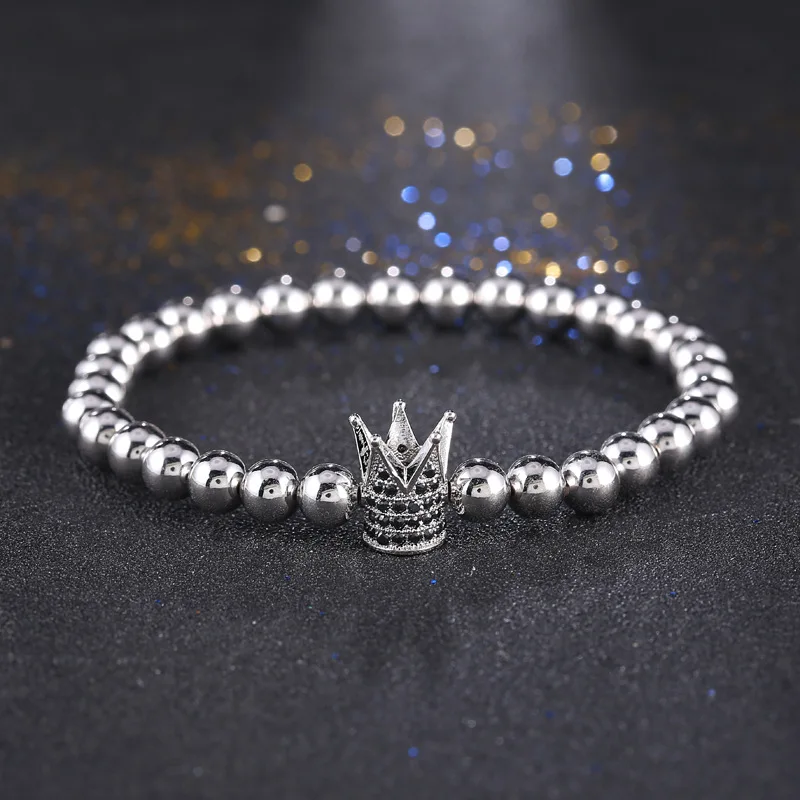 2019 модная императорская корона паве черные CZ бусины натуральный камень мужские