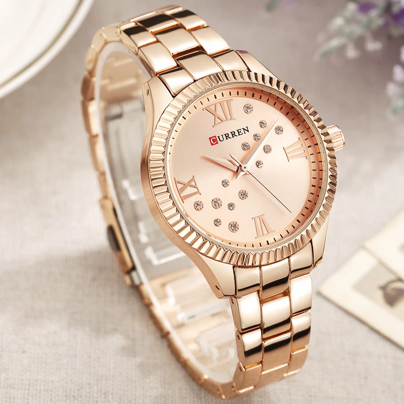 Relogio feminino 9009 Curren женские часы Лидирующий бренд роскошные золотые черные