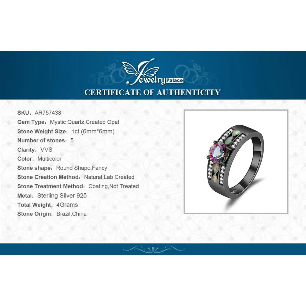 Jewelrypalace модные мистик кварц создан опал кольцо стерлингового серебра 925 лучший