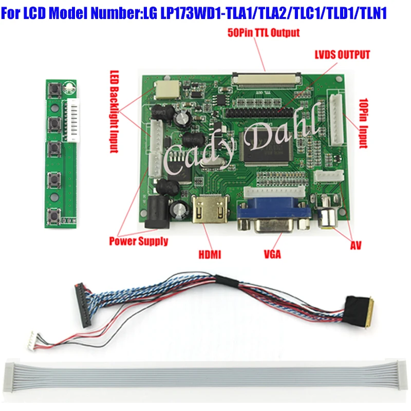 HDMI VGA 2AV плата контроллера + 40 контактов Lvds комплекты кабелей для LP173WD1-TLA1/TLA2/TLC1/TLN1