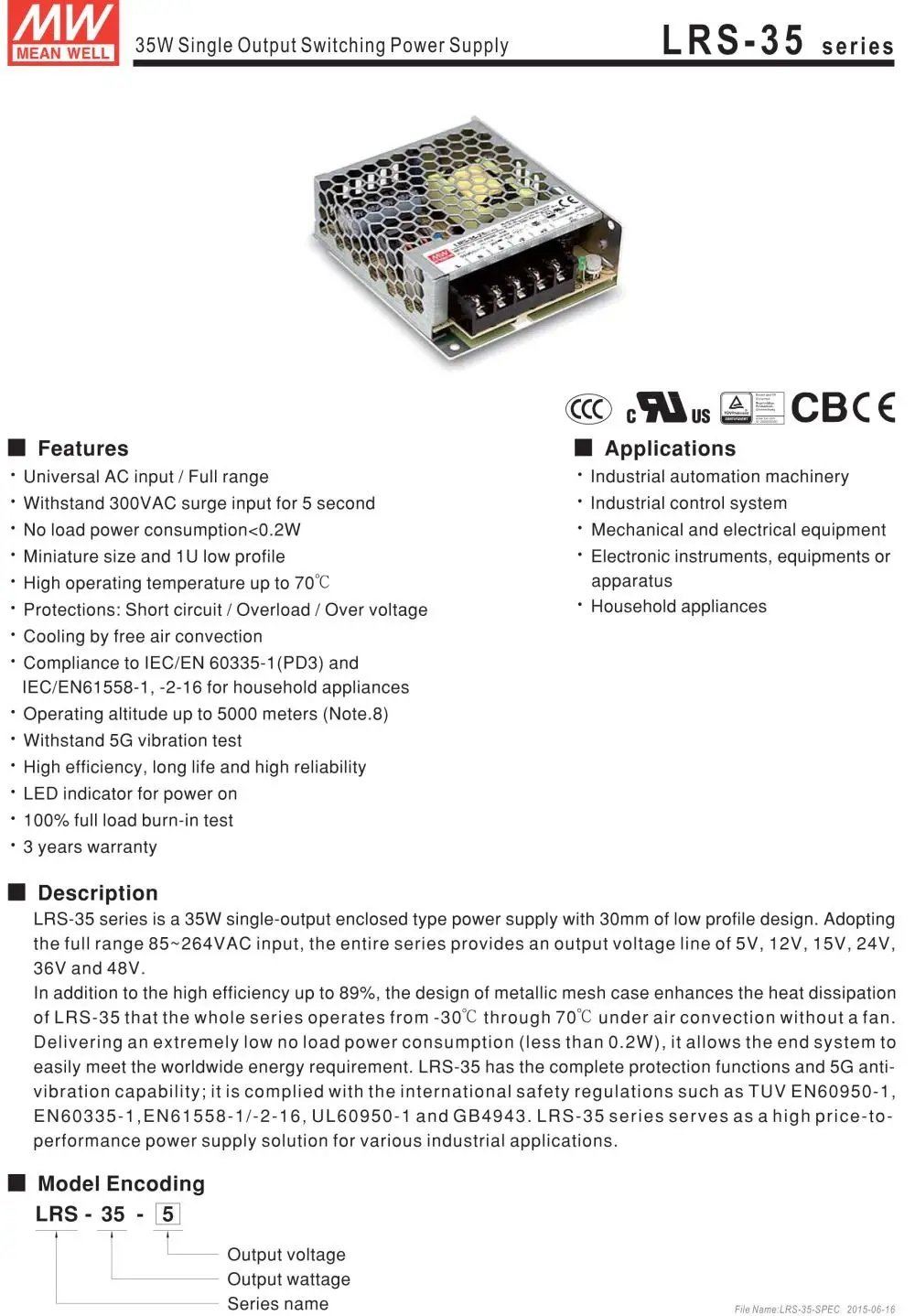 MEAN WELL LRS-35-24 24V 1.5A meanwell LRS-35 24V 36W одиночный выход импульсный источник питания