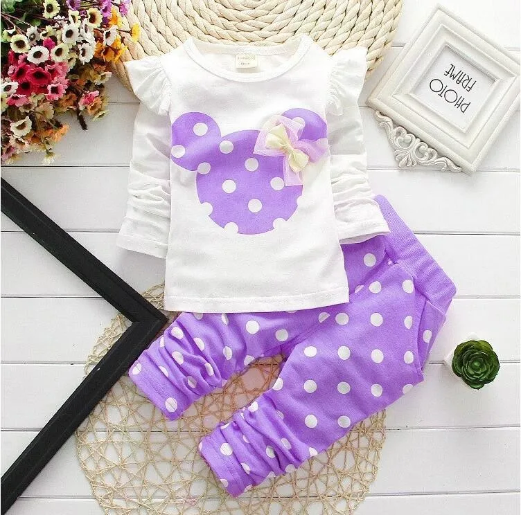 Одежда для девочек Микки Минни Baby Girls Набор одежды Повседневная с длинным рукавом+ брюки