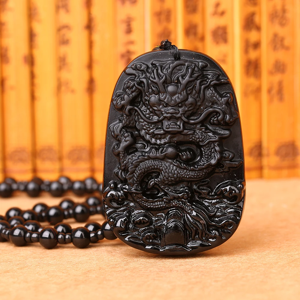 Подвеска из натурального обсидиана с натуральным жемчугом бусины цепи Дракон