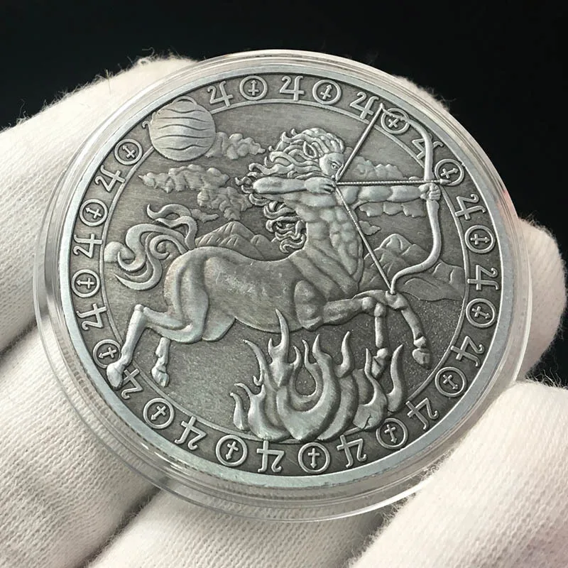 12 созвездий, старинное серебро, тисненая монета с раком, памятная монета, любовь, Русалка, солнце, Бог, монета, украшение для дома, аксессуары