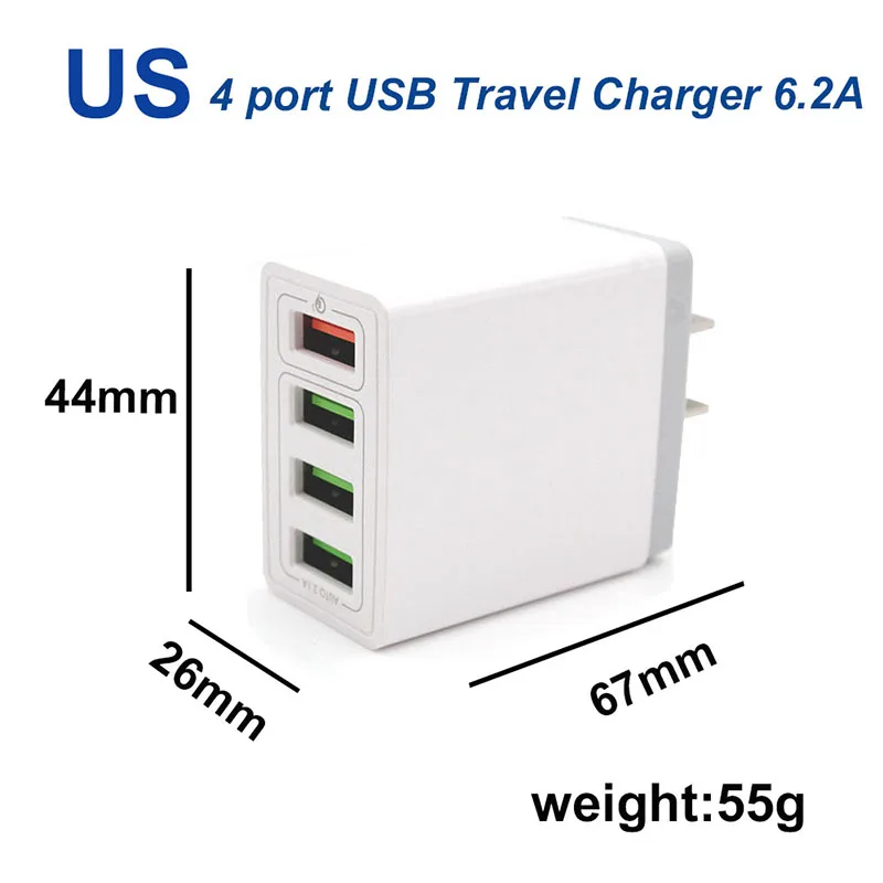 Дорожное зарядное устройство с 4 портами 6 2 А быстрая зарядка 3 0 USB быстрое для Samsung