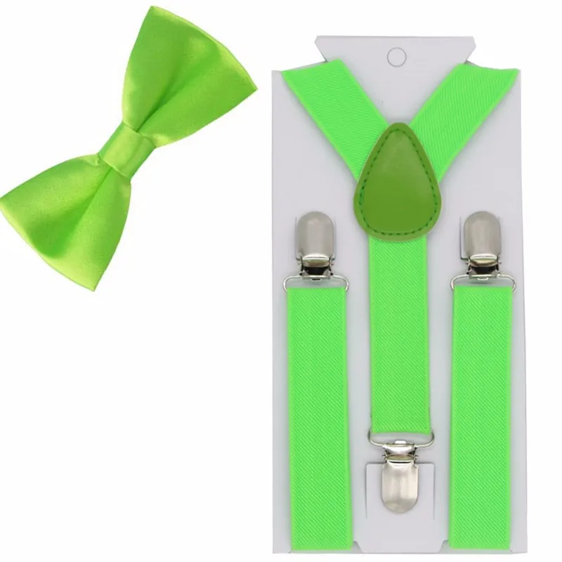 4 fluo green 40 цветов, Детские подтяжки, эластичные регулируемые Y-Back подтяжки, детские галстуки-бабочки для свадебной вечеринки - Цвет: 4 fluo green