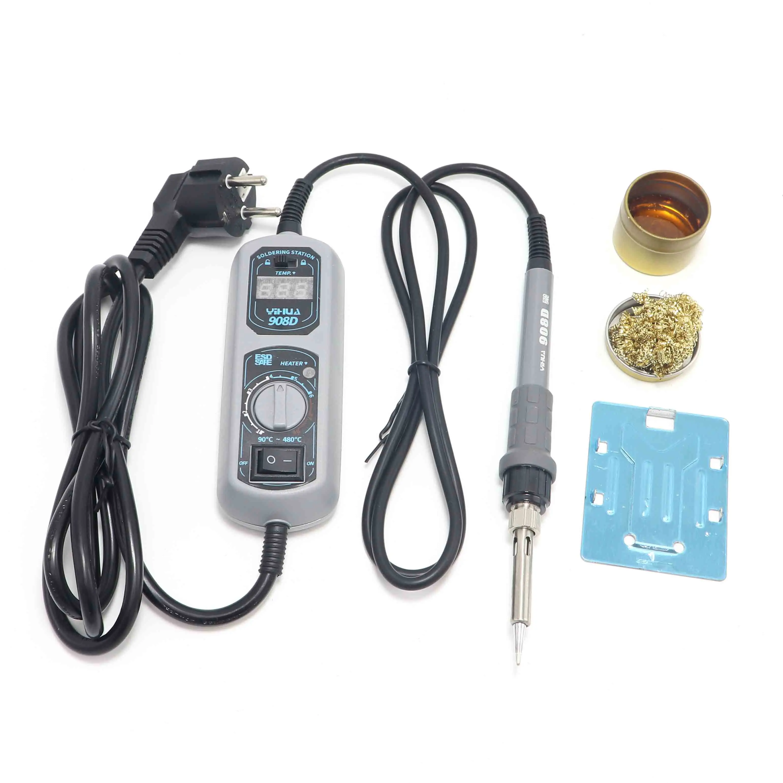 Package A YIHUA 908D 220 В/110 В паяльная станция Мини Портативный Регулируемый паяльник инструмент для сварки ремонт ЕС разъем - Цвет: Package A