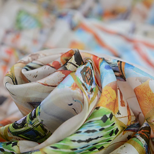 Красочный мультяшный мир граффити чистый шелк шелковая ткань органза 14momme 55