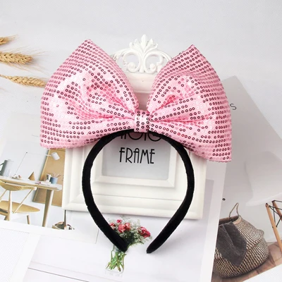 Pink headband С Микки-Маусом, капюшон с большими ушами, блесток заколки с повязками для волос аксессуары для волос Минни ободок для волос с украшением в виде мыши бантики женская заколка для волос вечерние Рождественская повязка на голову - Цвет: Pink headband