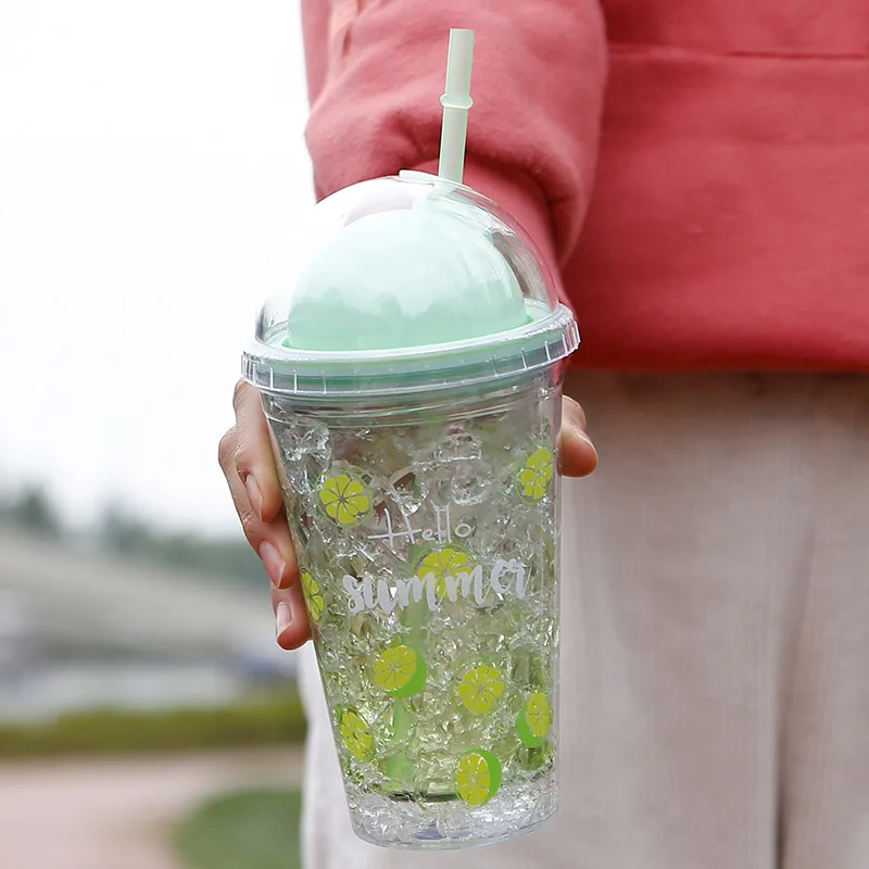 450 мл Современная бутылка для воды модная двойная соломенная чашка льда