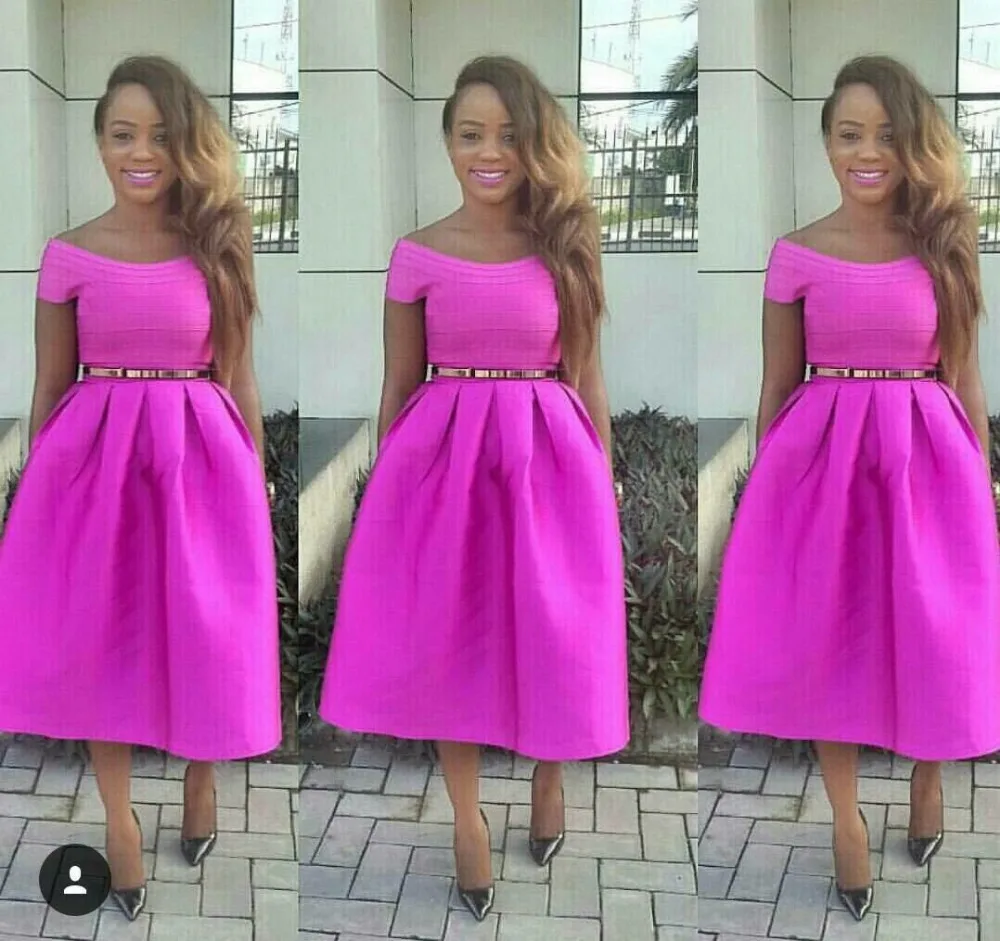 2017 Фуксия Атласная С Коротким Рукавом Бато Бальное платье Чай Длины халат де